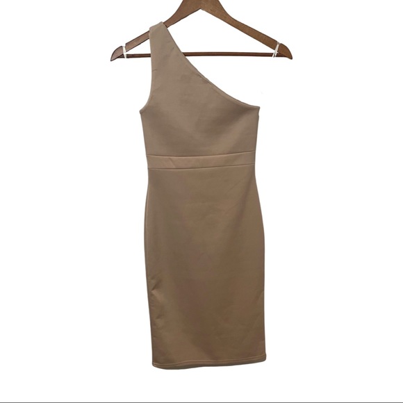 Loud One Shoulder Midi Dress Size S Taupe - Picture 3 of 4